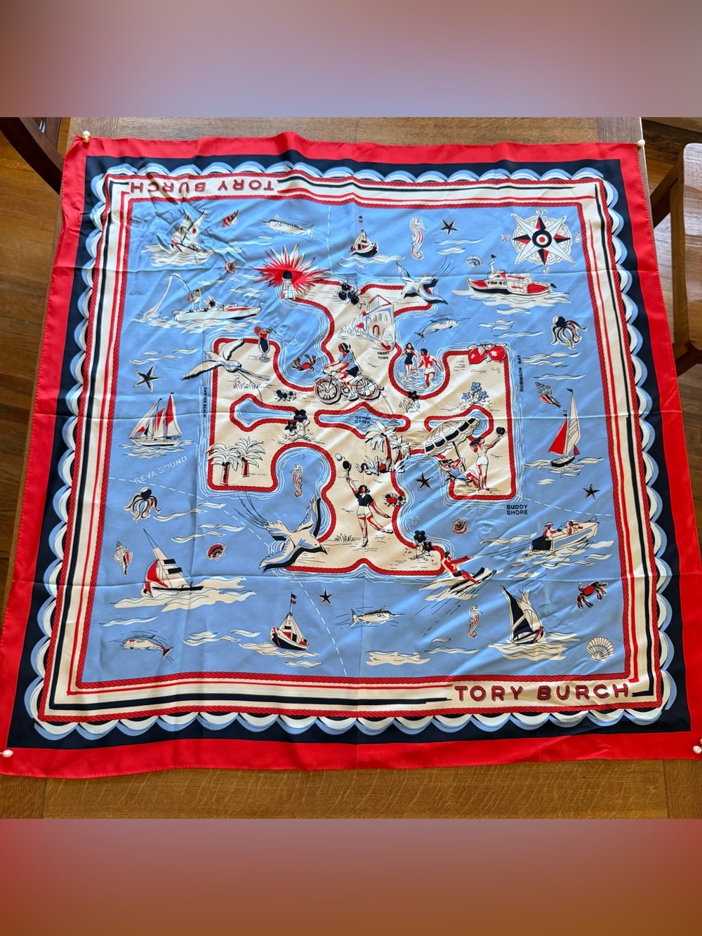 Tory Burch “Tory Island” Silk Square Scarf